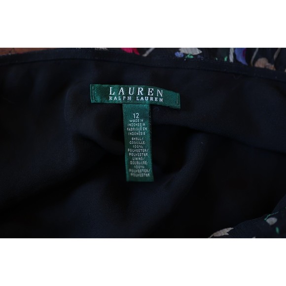 Lauren Ralph Lauren 200587576001 Black Floral Print Chiffon Godet Skirt Size 12 - Picture 4 of 9